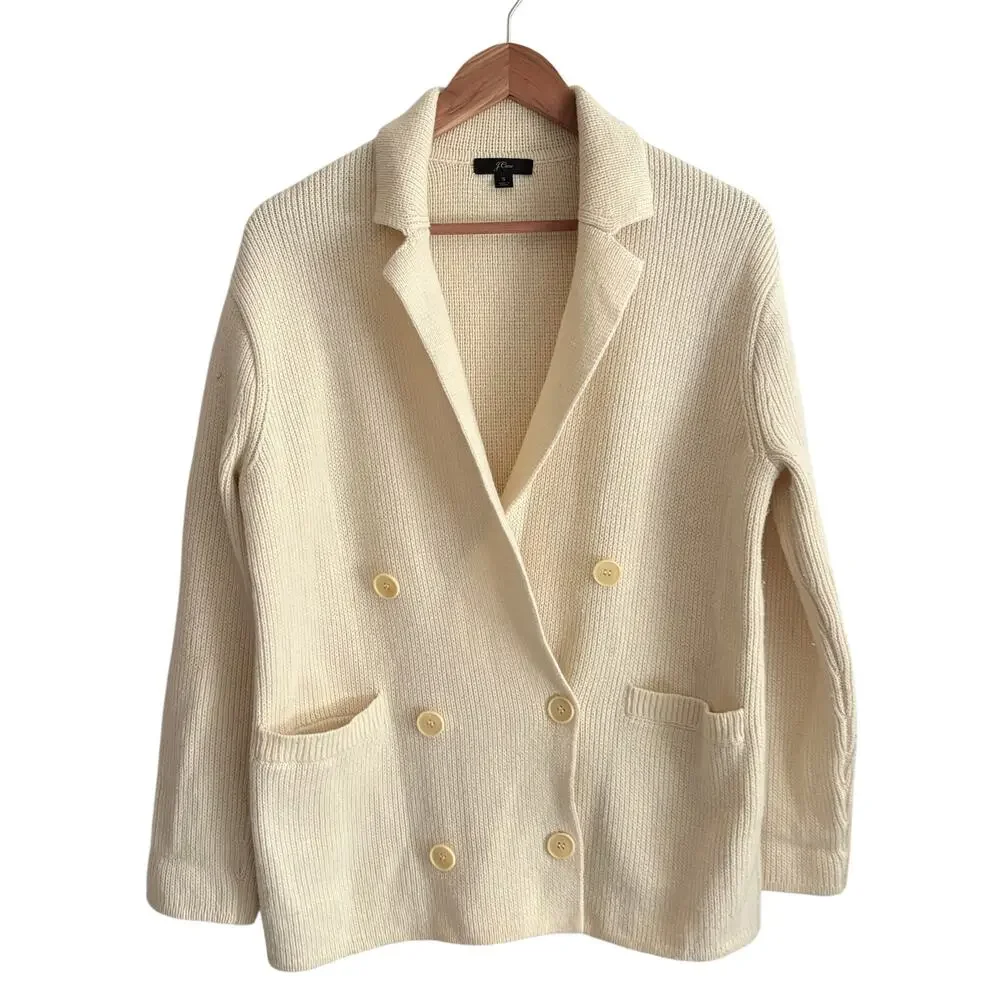 J Crew Double Breasted Sweater Blazer S White Cardi Oversized AF390 J.Crew Wool